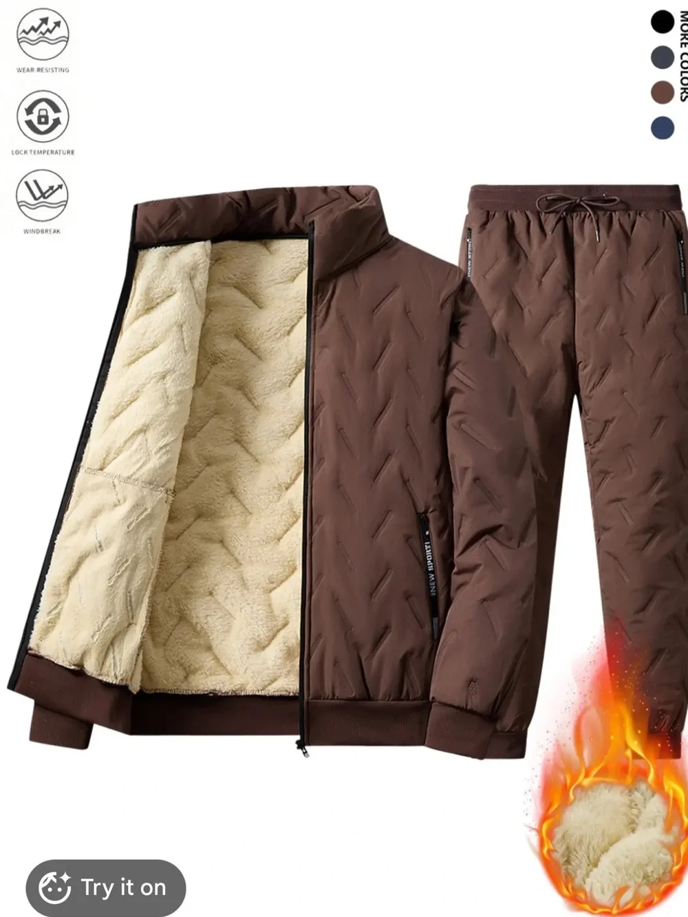2 Piece Fleece Jacket and Pants Set Autumn and Winter Thick Warm NWT Size L